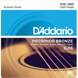 D'Addario EJ16 Phosphore Bronze Light 12-53 Cordes Guitare Acoustique