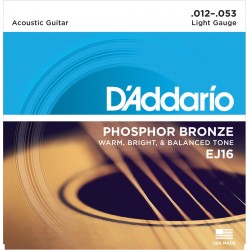 D'Addario EJ16 Phosphore Bronze Light 12-53 Cordes Guitare Acoustique