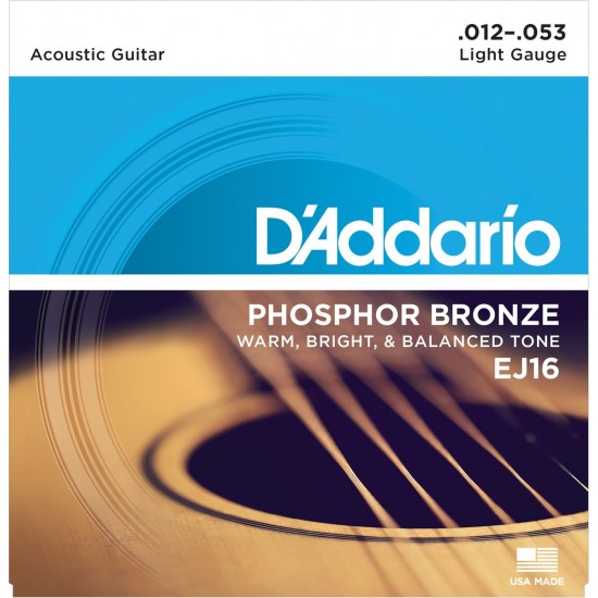 D'Addario EJ16 Phosphore Bronze Light 12-53 Cordes Guitare Acoustique