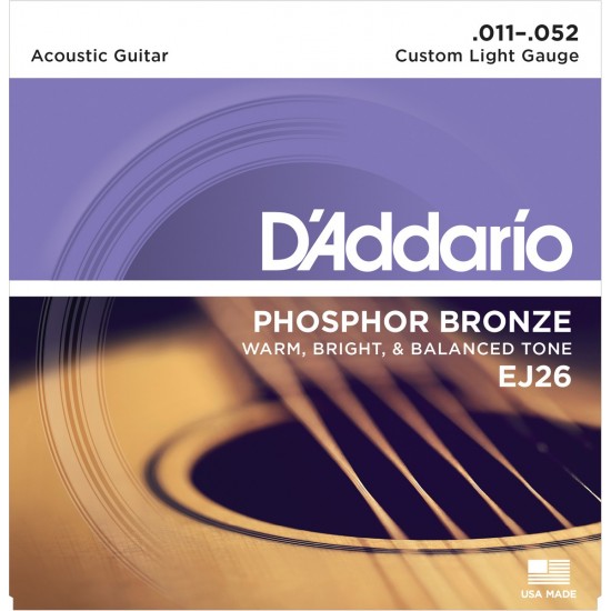 D'Addario EJ26 Phosphore Bronze Custom Light 11-52 Cordes Guitare Acoustique