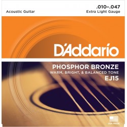 D'Addario EJ15 Phosphore Bronze Extra Light 10-47 Cordes Guitare Acoustique