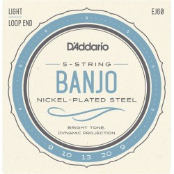 D'Addario EJ60 Light Jeu Banjo 5 Cordes