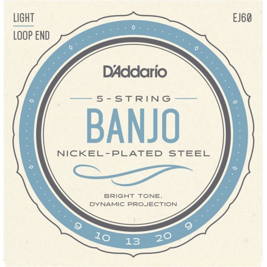 D'Addario EJ60 Light Jeu Banjo 5 Cordes