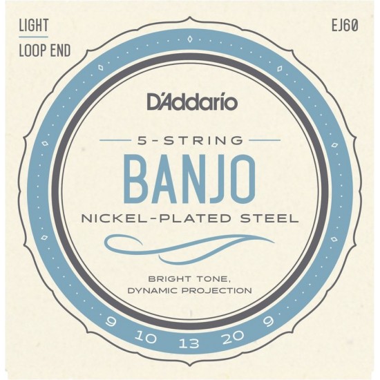 D'Addario EJ60 Light Jeu Banjo 5 Cordes